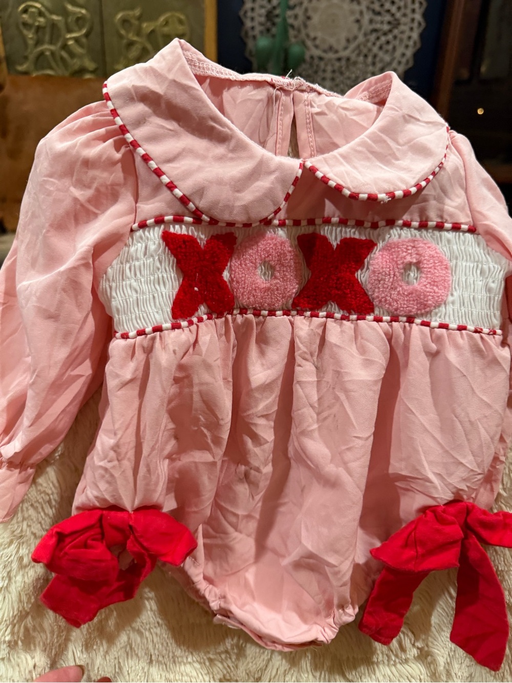 Pink Baby Bubble with Red XOXO Smocking
